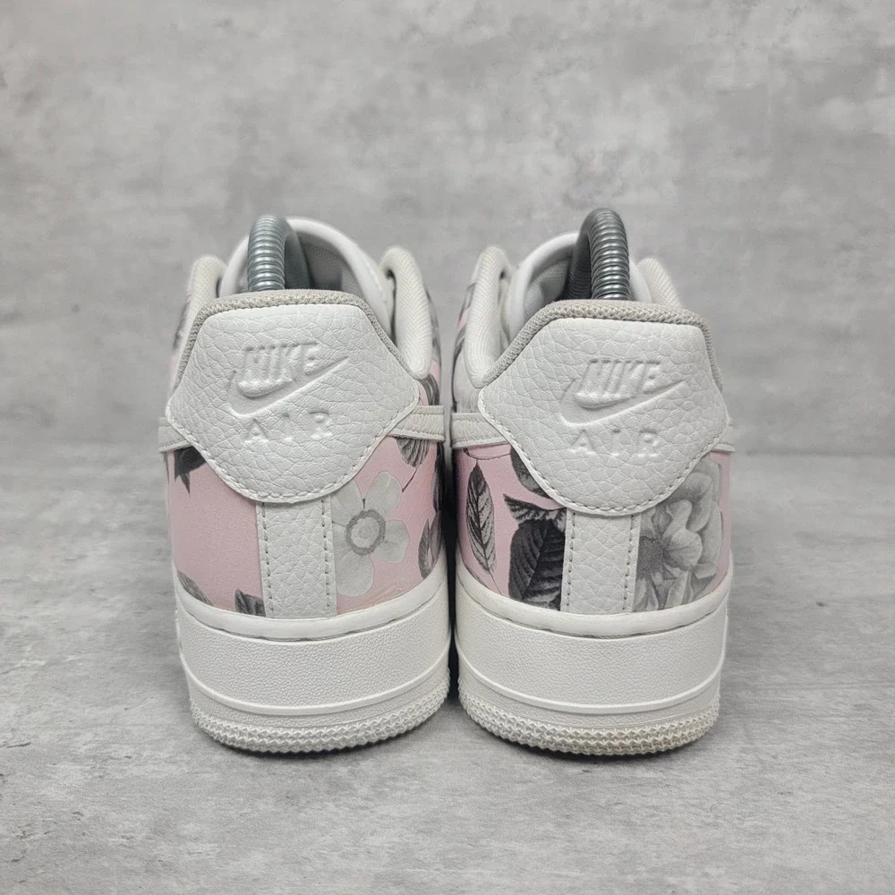 NIKE Womans Size 8 Air FORCE 1 Pink FLORAL AO1017 102 WHITE LEATHER SNEAKERS - Picture 4 of 8